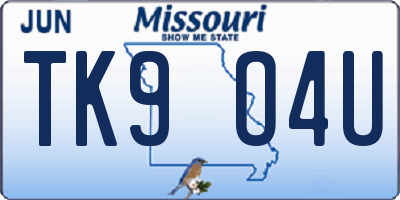 MO license plate TK9O4U