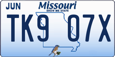 MO license plate TK9O7X