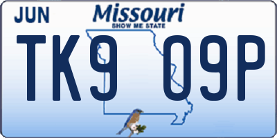 MO license plate TK9O9P