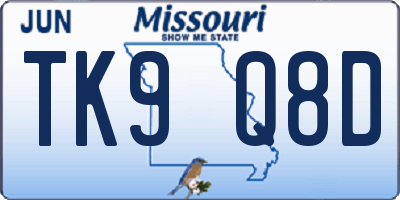 MO license plate TK9Q8D