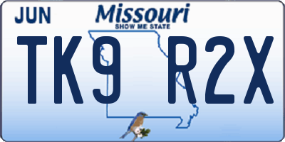 MO license plate TK9R2X