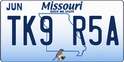 MO license plate TK9R5A
