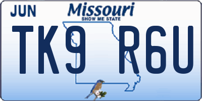 MO license plate TK9R6U