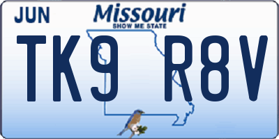 MO license plate TK9R8V