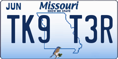 MO license plate TK9T3R