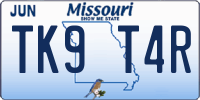 MO license plate TK9T4R