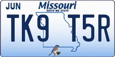 MO license plate TK9T5R