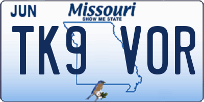 MO license plate TK9V0R