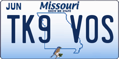 MO license plate TK9V0S