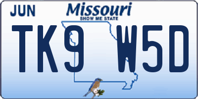 MO license plate TK9W5D