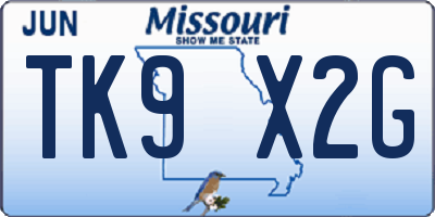MO license plate TK9X2G