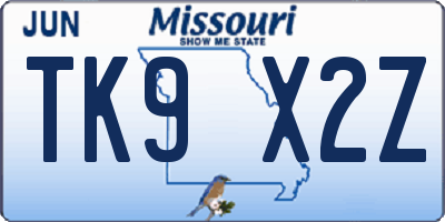 MO license plate TK9X2Z