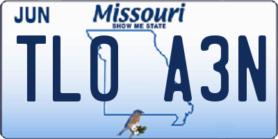MO license plate TL0A3N