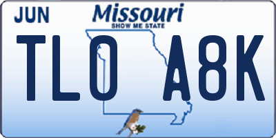 MO license plate TL0A8K