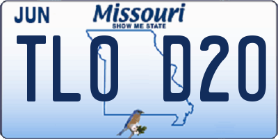 MO license plate TL0D2O
