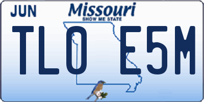 MO license plate TL0E5M