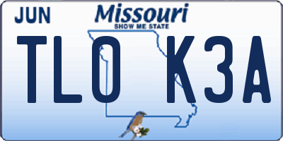 MO license plate TL0K3A