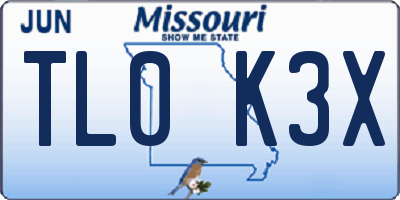 MO license plate TL0K3X