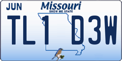 MO license plate TL1D3W