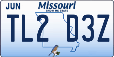 MO license plate TL2D3Z