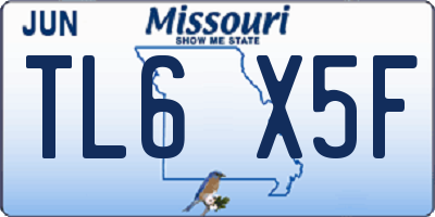 MO license plate TL6X5F