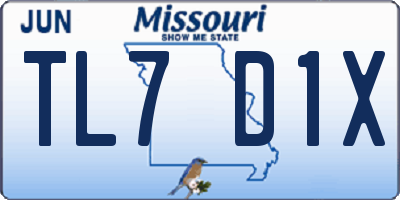 MO license plate TL7D1X