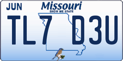 MO license plate TL7D3U