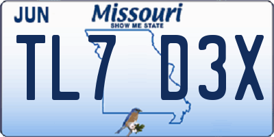 MO license plate TL7D3X