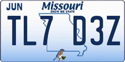MO license plate TL7D3Z