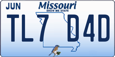 MO license plate TL7D4D