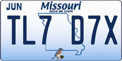 MO license plate TL7D7X