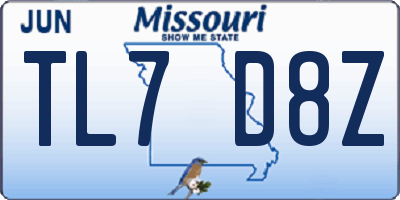 MO license plate TL7D8Z