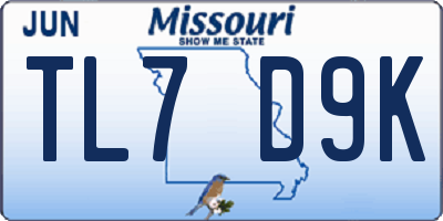 MO license plate TL7D9K