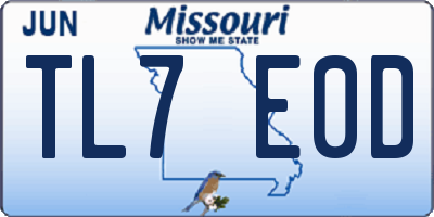 MO license plate TL7E0D