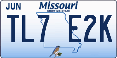 MO license plate TL7E2K