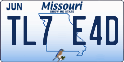 MO license plate TL7E4D
