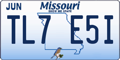 MO license plate TL7E5I