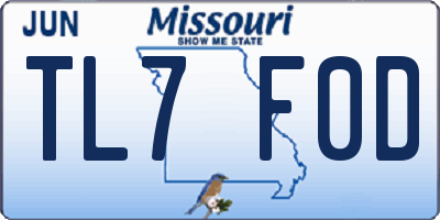 MO license plate TL7F0D