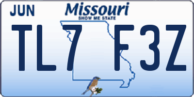 MO license plate TL7F3Z