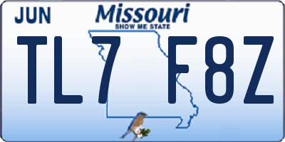 MO license plate TL7F8Z