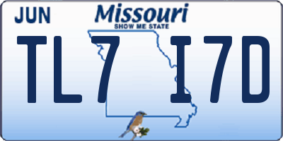 MO license plate TL7I7D