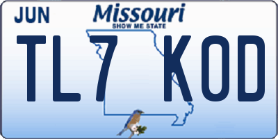 MO license plate TL7K0D
