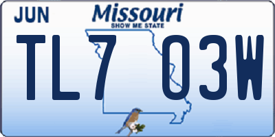 MO license plate TL7O3W