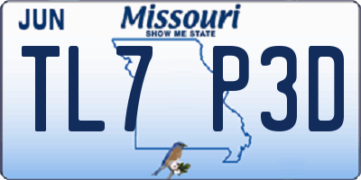 MO license plate TL7P3D