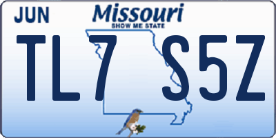 MO license plate TL7S5Z