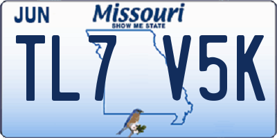 MO license plate TL7V5K