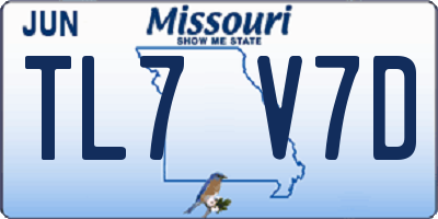 MO license plate TL7V7D