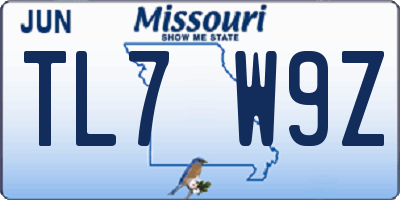 MO license plate TL7W9Z