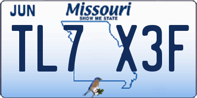 MO license plate TL7X3F