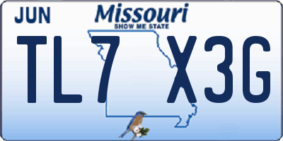 MO license plate TL7X3G